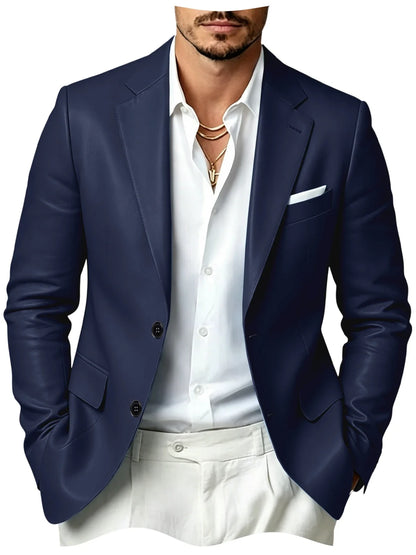 Men's Faux Leather Blazer Slim Fit 2 Button Notched Lapel Suit Jacket Business Formal Leather Sport Coat For Wedding Party