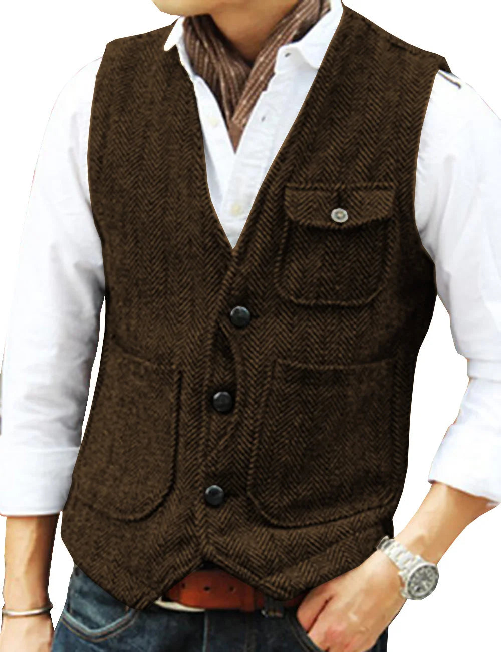 Men's Suit Vest Single Breasted Herringbone Smart Casual Wedding Business Waistcoat