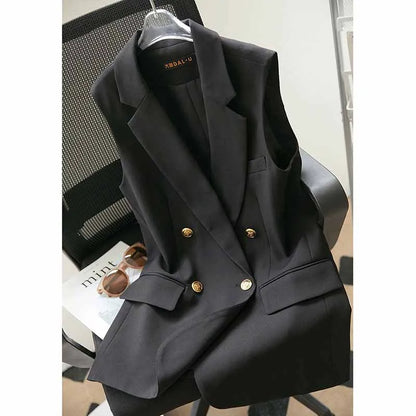 Women Spring Suit Jacket With Lined Waistcoat Female Korean Solid Color Loose Double Breasted Casual Blazers Vest Tops Jacket