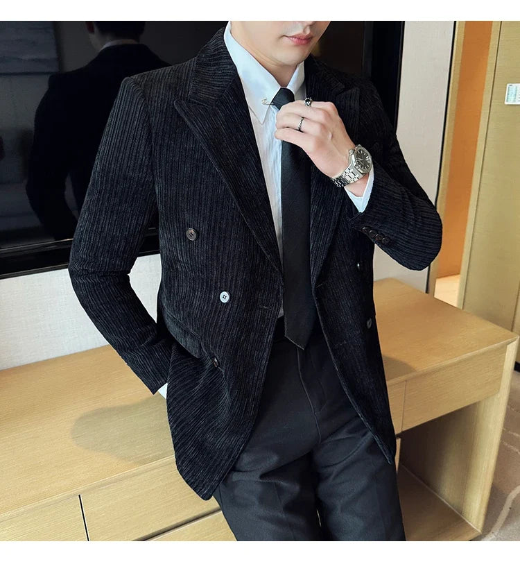 Luxury Velvet Men Blazers Autumn Winter Casual Business Suit Jackets Slim Fit Double-breasted Banquet Party Wedding Dress Jacket