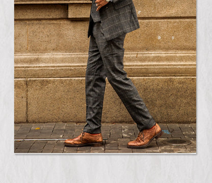 Retro British Style Double Breasted Suit Jacket Men's Checkered Business Formal Suit Wedding Professional Suit