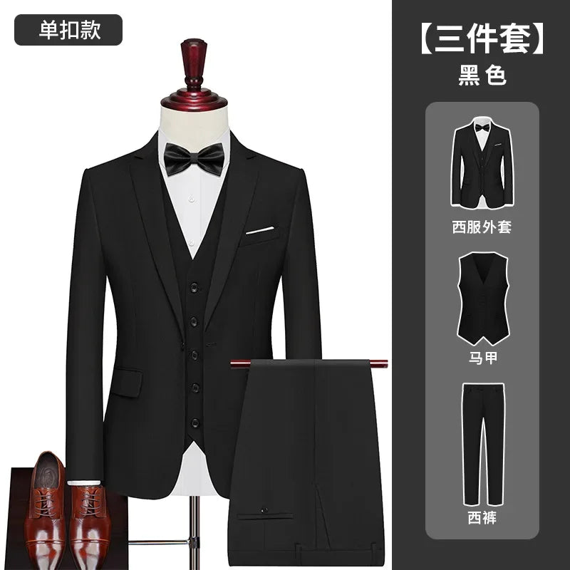Men's 3-Piece Slim Fit Suit – Single Breasted Blazer, Vest & Pants for Business, Wedding & Smart Casual Wear