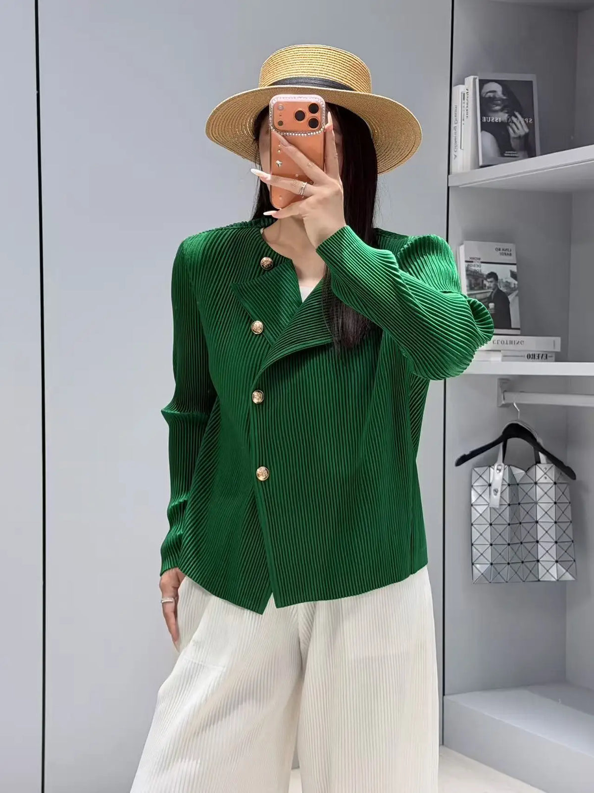Style Pleated Blazer  in Spring and Autumn Irregular Design Large Lapel Cardigan Temperament Versatile Pleated Top