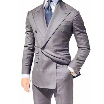 2 PCS Solid Wedding Tuxedo for Men Slim Fit Double Breasted Peak Lapel Blazer And Pants Formal Groom Wear for Party Prom