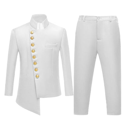 Boys Suit Set Two-Piece Gold Button Jacket with Pants Formal Outfit for Kids