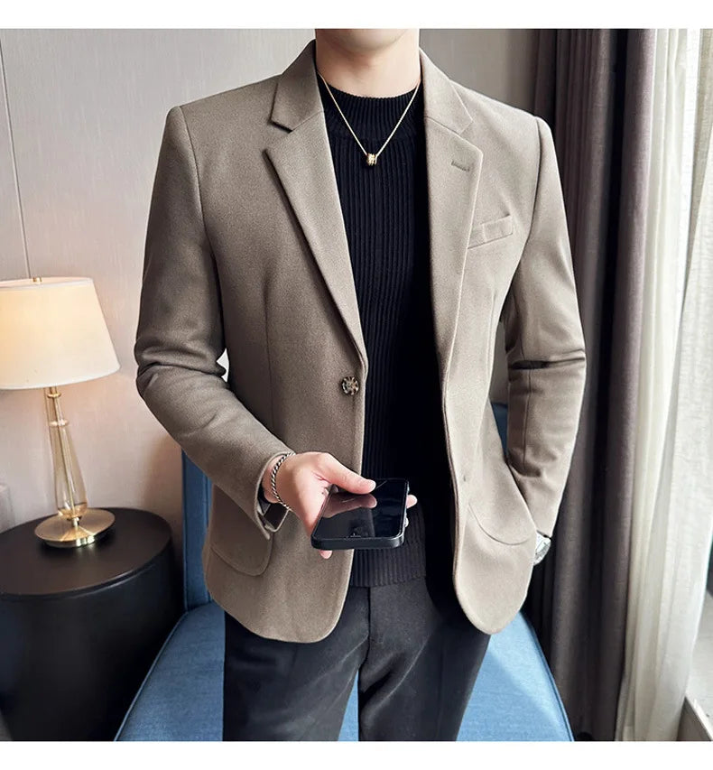 Autumn Winter New Woolen Slim Fit Suit Coat Men Fashion Casual Business Social Party Dress Men's Suit Jackets Tailcoats 4XL-M