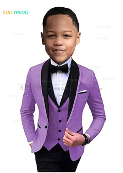 Elegant Lavender Boy's Suit Set Evening Party Classic Children's Clothing Kids Baptism Formal 3 Pieces Custome Blazer Vest Pants