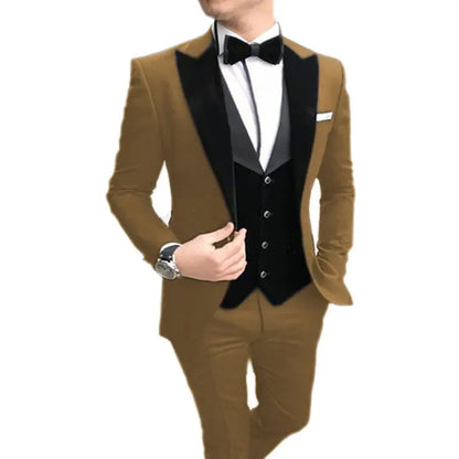 Slim Fit 3 Piece Men's Formal Suits Set - Peak Lapel Single Breasted Blazer Set Wedding Groom Tuxedos Business Jacket Vest Pants
