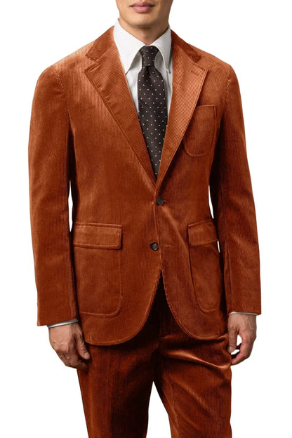 Men's Corduroy 2-Piece Suit – Classic Single Breasted Blazer & Pleated Pants for Wedding & Formal Occasions