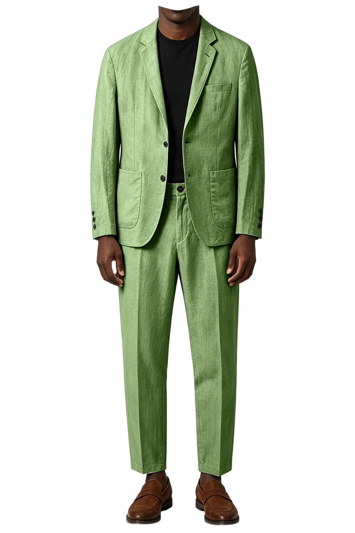 Men's Linen Blend 2-Piece Suit Notched Lapel Slim Fit – Casual Summer Beach Wedding Set
