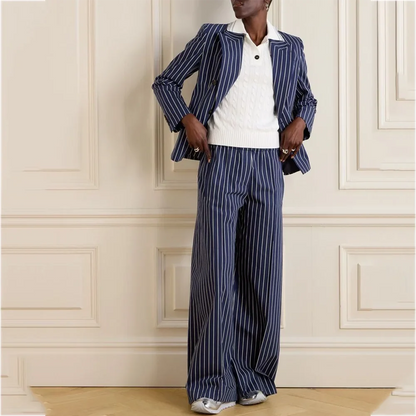 Fashion Striped Women's Suit Set 2 Piece Peak Lapel Casual Outfit Loose Fit Daily Office Business Suit Jacket Pants Customized