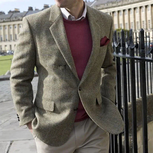 Men's Single Breasted Herringbone Suit Jacket – Classic Business & Groom Wear