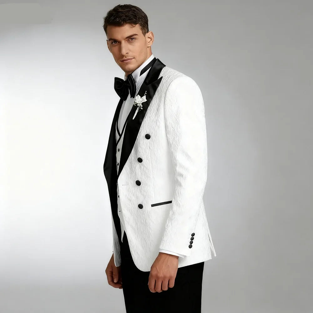 Costume de mariage floral 3 pièces pour homme – Veste croisée avec gilet, revers de costume pointus, tenue de mariage élégante pour homme