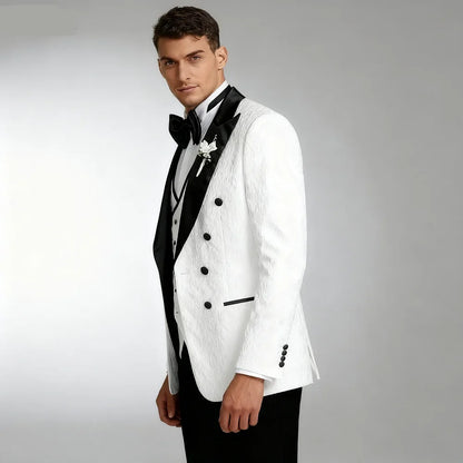 Costume de mariage floral 3 pièces pour homme – Veste croisée avec gilet, revers de costume pointus, tenue de mariage élégante pour homme