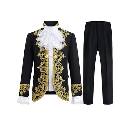 Children Golden Flower Performance Photograph Suit Boys Jacket Pants Tie 3PS Drama Dress Kids Prince Charming Cosplay Costume