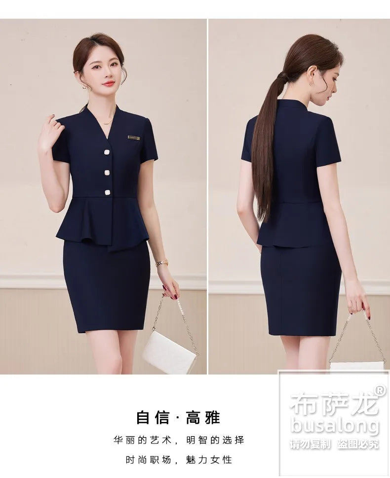 Short Sleeve Suit Professional Set Summer Hotel Management Front Desk Reception Manager Workwear Waiter Uniform Formal Wear