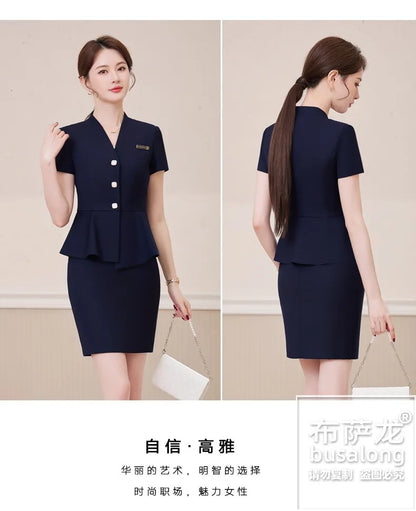Short Sleeve Suit Professional Set Summer Hotel Management Front Desk Reception Manager Workwear Waiter Uniform Formal Wear