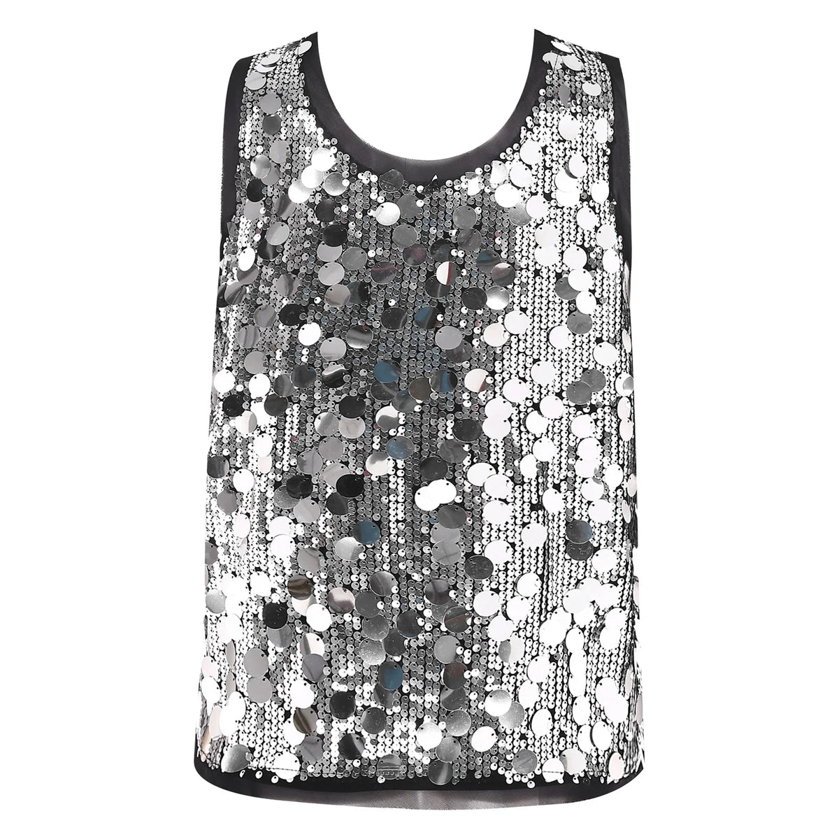 Women's Sleeveless Top Sequins Loose Vest Disco Costume Tank Top Nightclub Fashion Streetwear Shiny Clubwear Rave Party Outfit