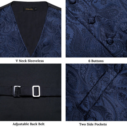 Men's Paisley Waistcoat Set – Single Breasted Formal Vest with Necktie and Pocket Square for Weddings and Business Events