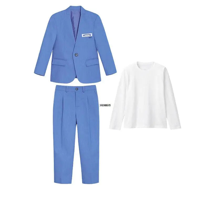 Boys Formal Suit Set Kids Wedding Tuxedo Jacket Pants Blue Ceremony Outfit