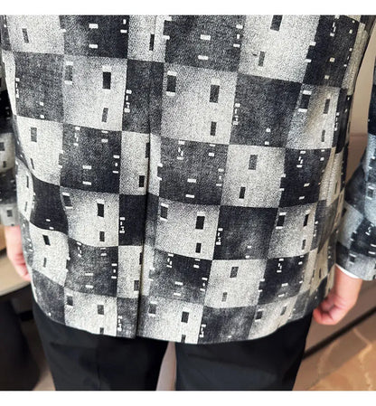 Korean Jacquard Denim Jacket for Men Autumn Winter Casual Business Men Blazers Slim Fit Wedding Social Dress Coat Men Clothing