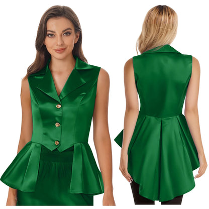 Women Sleeveless Vests Steampunk Victorian Costumes Waistcoat Jacket Top Turn-Down Collar Tuxedo Tank Top Cosplay Gothic Outfit