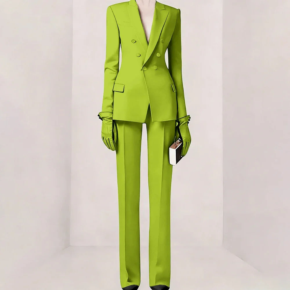 Purple Women Suit Double-breasted Peaked Lapel Two Pieces(Jacket+Pants) Modern Fashion Slim Business Office Lady Set Custom