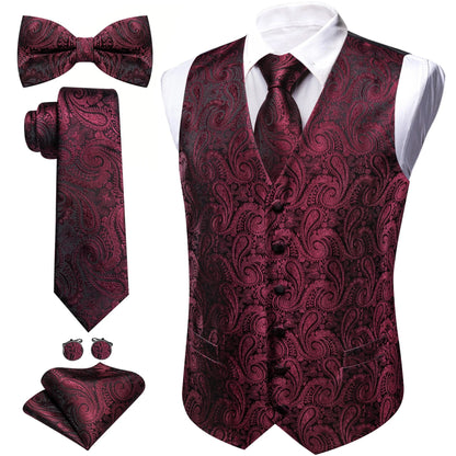 Men's Jacquard Suit Vest Set with Tie, Bow Tie, Pocket Square & Cufflinks – Wedding & Formal