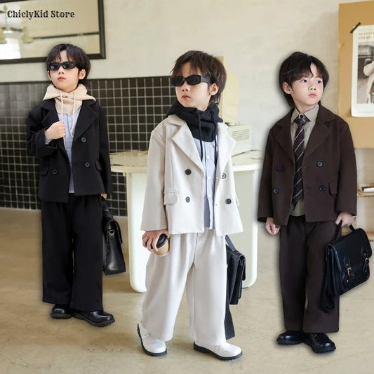 Boys Solid Double Breasted Blazer Jack Vest Pants Children Suit Waistcoat Wedding Clothes Sets Toddler Formal Dress Kids Tuxedos