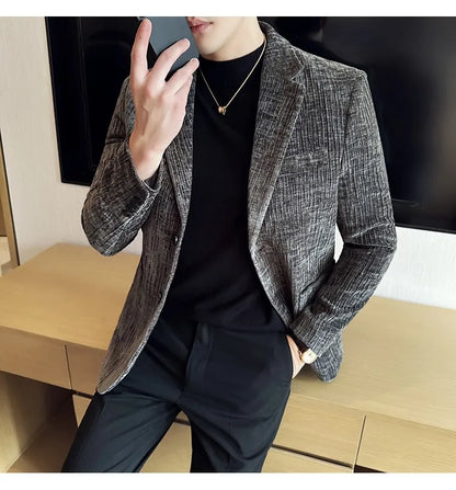 2025 Winter Chenier Thick Suit Jacket for Men Korean Slim Fit Casual Business Men Blazers Wedding Groom Office Social Dress Coat
