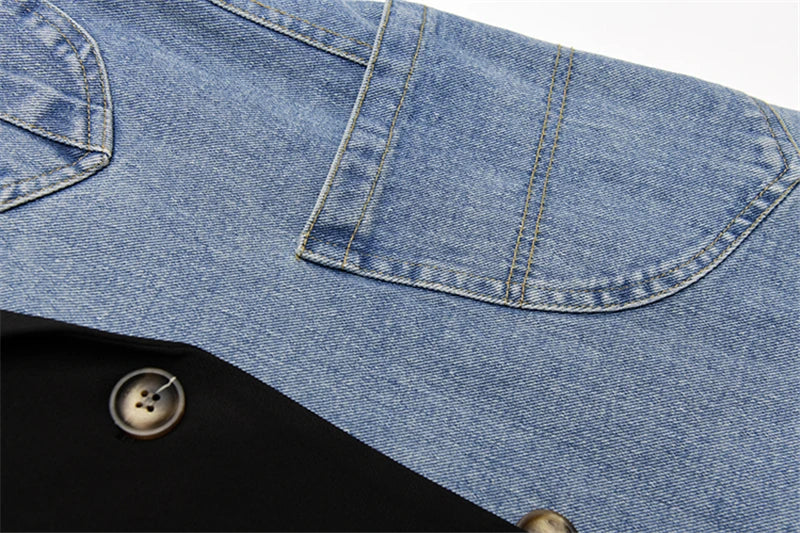 Women Vintage Fashion Blazer Denim Patchwork Jackets 2022 Autumn Winter Irregular Coat Women Long Sleeve Loose Korean Outerwear