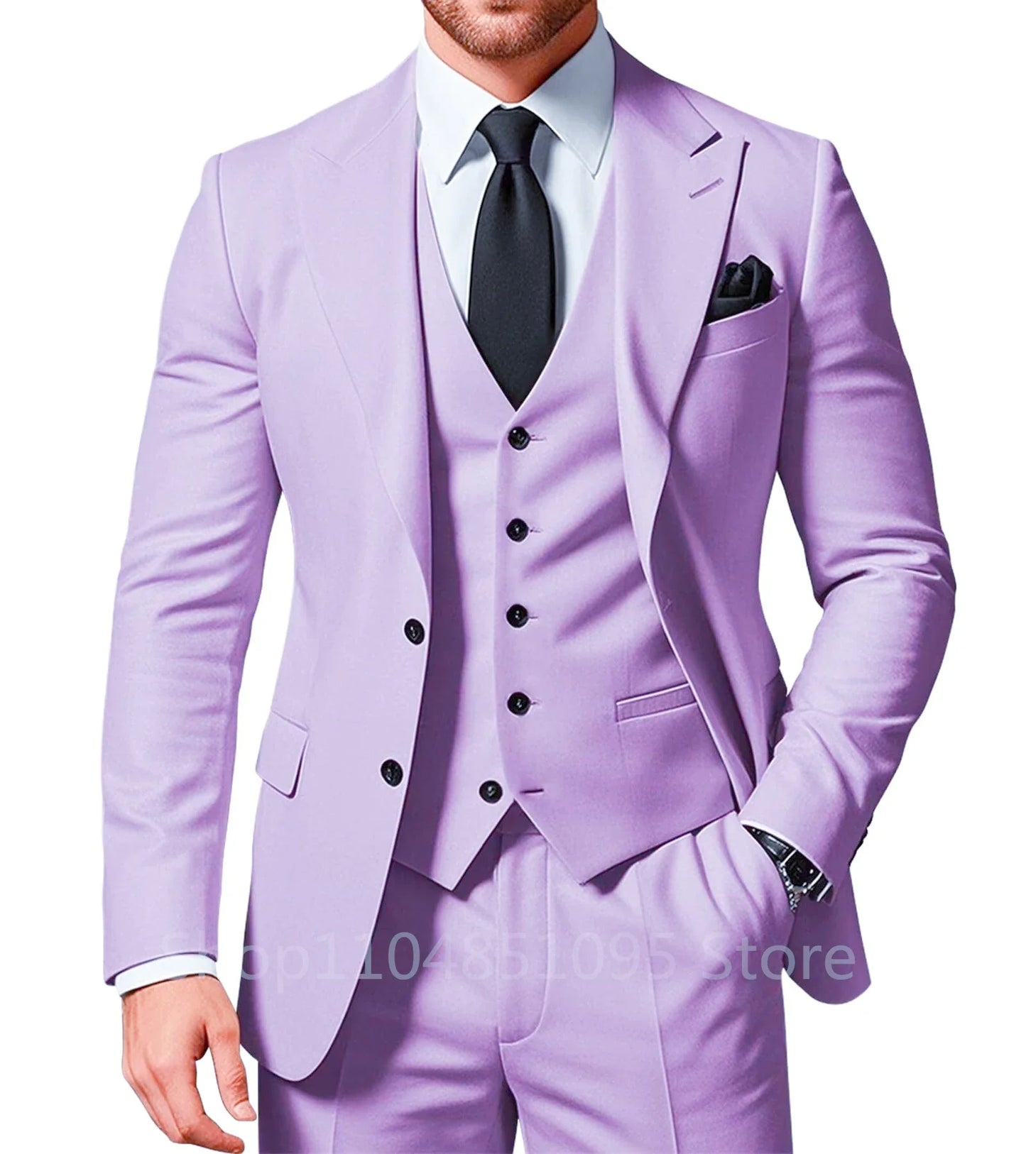 Costume de Mariage Homme Formel Solide - Marié, Garçon d'Honneur, Fête, Bal, Affaires, Bureau - Ensemble 3 Pièces : Blazer, Gilet, Pantalon