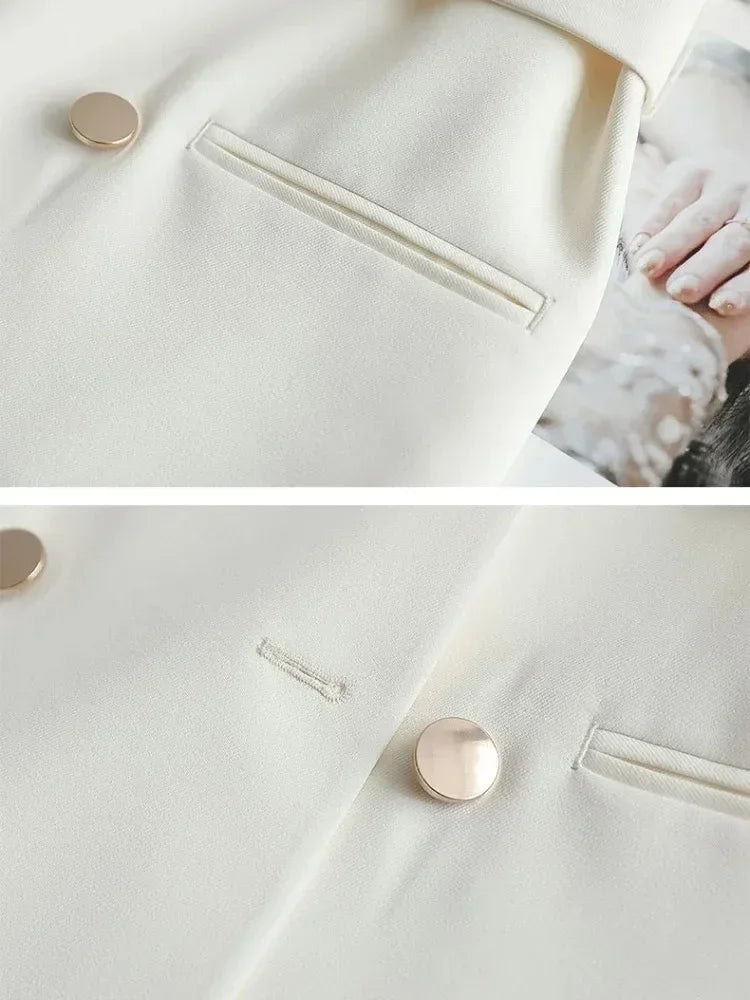 Women Suit Blazer Elegant Coat Spring Autumn Fashion Korean Blazer Luxury Double Breasted Jacket Solid Ladies Tops Clothes