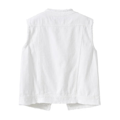 Autumn Women Denim Vests Sleeveless Waistcoat Students Casual Sleeveless Tops Jeans Jackets Pink Yellow White Orange Green 5XL