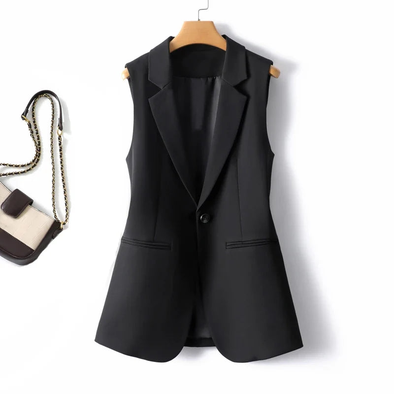 Simple one-button blazer-style vest for women spring and autumn style suitable for workplace and business commuting