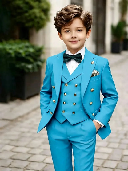3 Pieces Boys Homecoming Suit Set 3 Pieces Banquet Party Wear Classic Peak Lapel Kids Slim Fit Tuxedo Wedding Ring Bearer Outfit