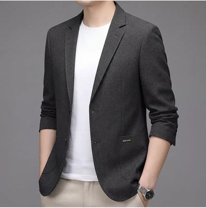 Men's Premium Thin Blazer Spring Summer Solid Color Breathable Cotton Linen Blend Business Casual Jacket Minimalist Office Urban