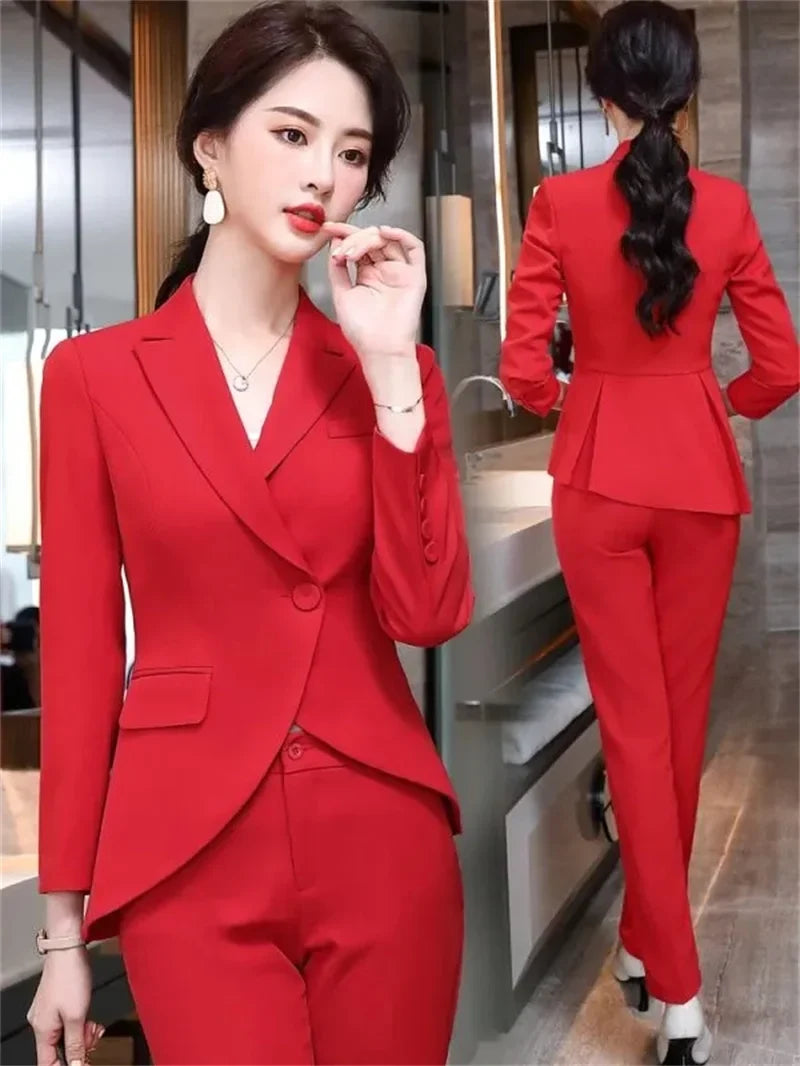 Slim 2 Piece Sets Office Wear Women 2025 New Fashion Turn Down Collar Single Button Blazers Casual Pencil Pant Suits