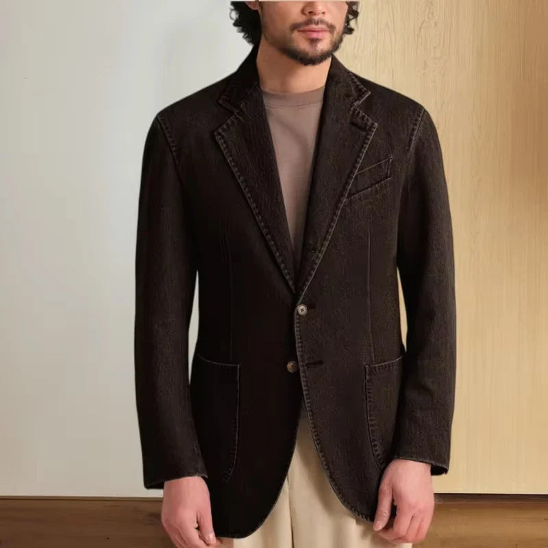 Men's Stretch Denim Blazer Classic Fit Notch Lapel 2 Button Suit Jacket Soft Breathable Business Casual Sport Coat For Spring