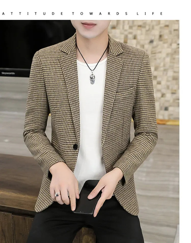 2026 Blazer Outdoor Men's Checked Fashion Business Trend Wedding Slimming Gentleman Casual Korean Travel High Formal Wear Blazer