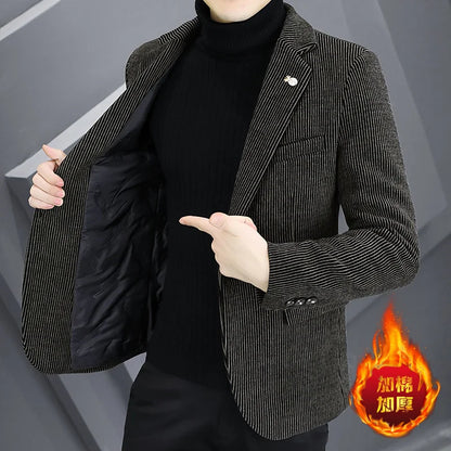 Blazer Autumn/Winter Golden Sable Velvet and Cotton Thickened Thermal Small Suit Fashion Business Men's Slim Blazer