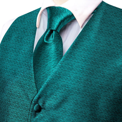 Men's Vest Matching Tie Set – Teal Textured Formal Waistcoat for Weddings and Business Events