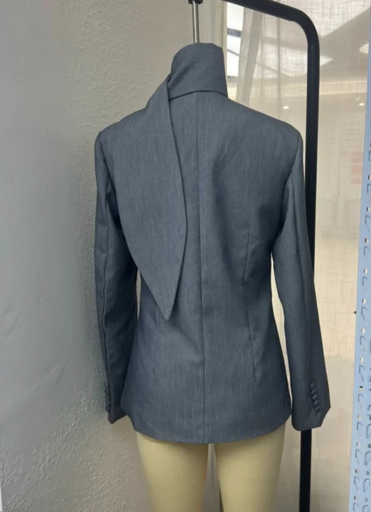 Women's Waist-Cinching Blazer, V-Neck Slim Fit, with Tie, High-End Office Jacket, Single-Button, Women's Formal Top, Commuter Blazer