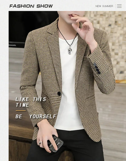 2026 Blazer Outdoor Men's Checked Fashion Business Trend Wedding Slimming Gentleman Casual Korean Travel High Formal Wear Blazer