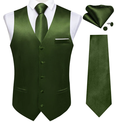 Men's Satin Suit Vest Set with Tie Handkerchief and Cufflinks for Wedding and Prom