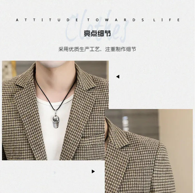 2026 Blazer Outdoor Men's Checked Fashion Business Trend Wedding Slimming Gentleman Casual Korean Travel High Formal Wear Blazer