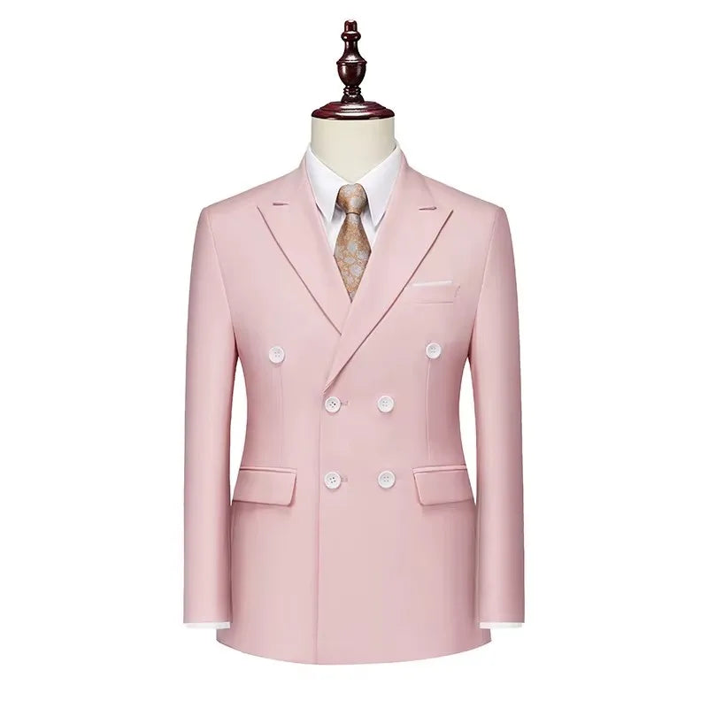 2026 Men Double Breasted Blazer Coats Fashion Solid Mens Wedding Prom Dress Male Business Casual Slim Fit Suits Jacket 6XL