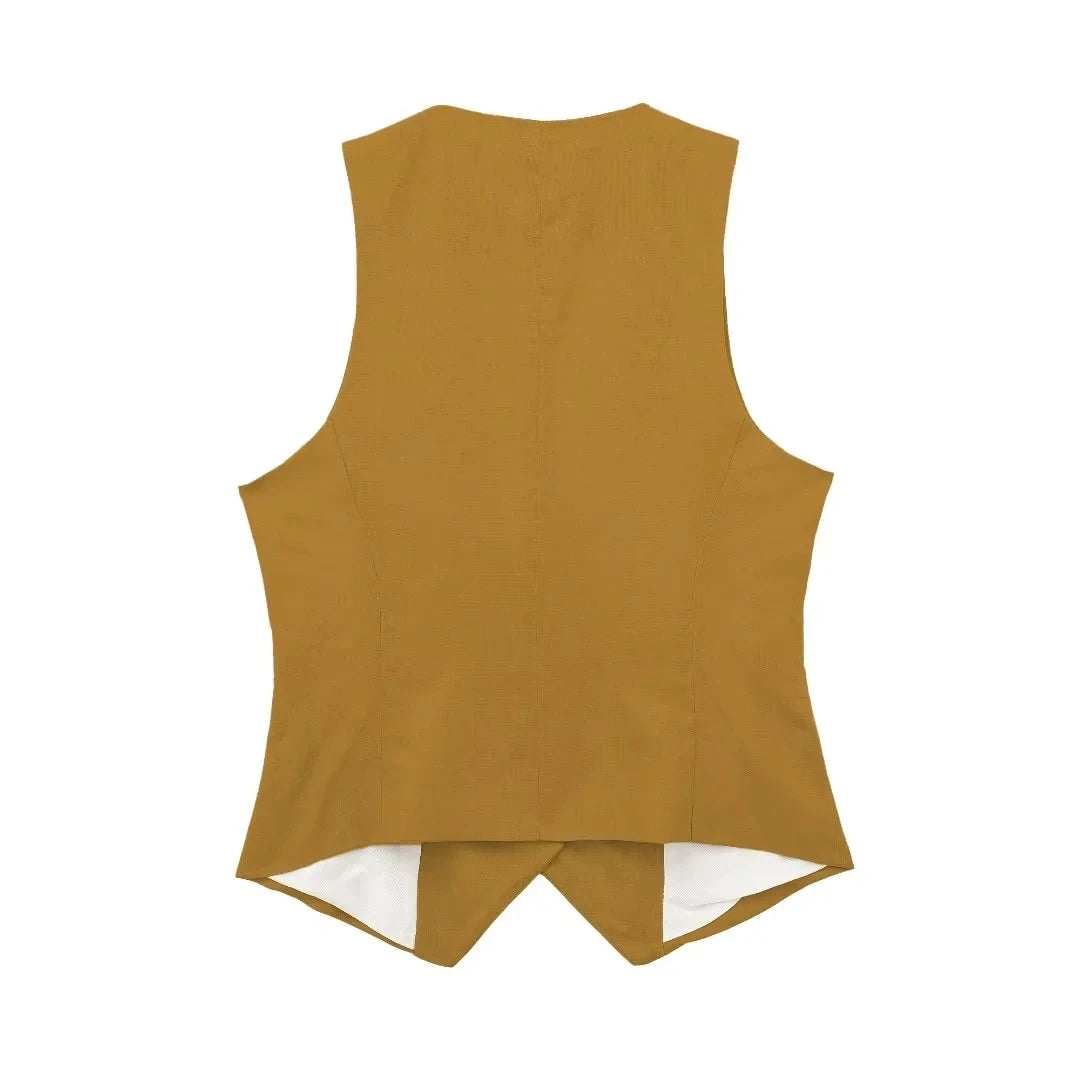 Fashion Women's Vest Linen Sleeveless Suit Vest Coat for Women Autumn Korean Female Black White Suit Vest Top