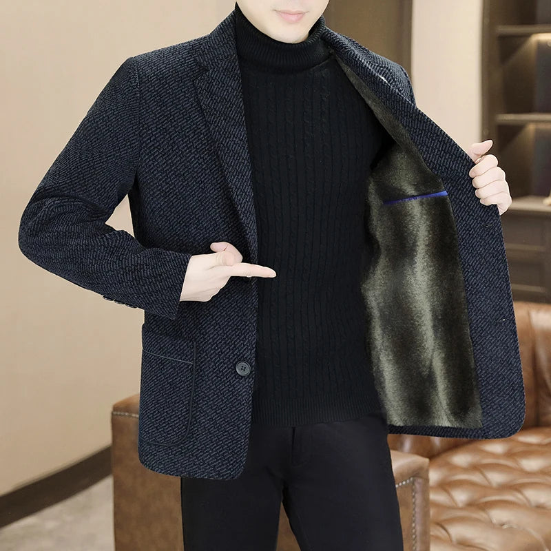 Middle-aged and young business suits, golden mink fleece casual Chenille woolen jackets for men in autumn and winter, with added