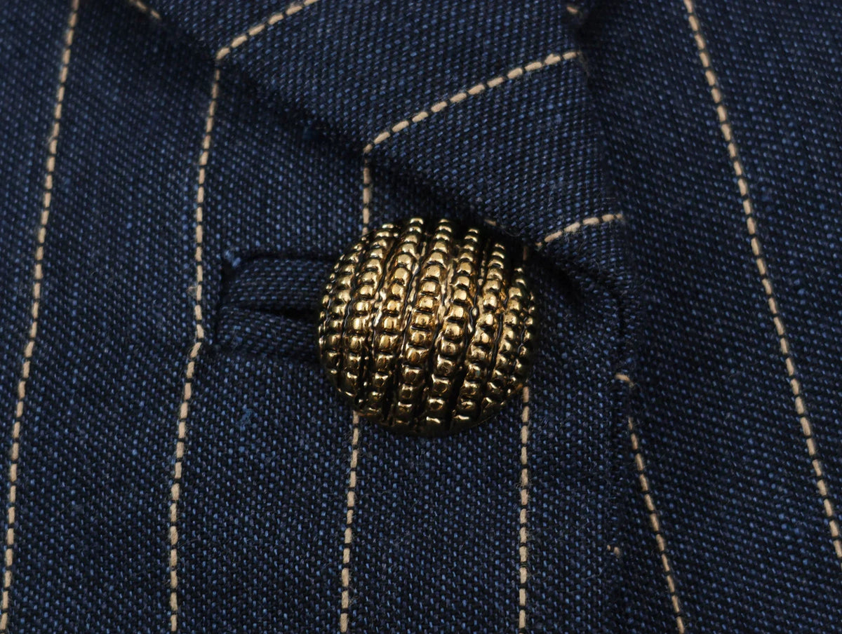 2026 Fashion Women's  Navy Pinstripe Blazer Autumn Elegant Female Long Sleeves Button Military Style Slim Suit Jacket